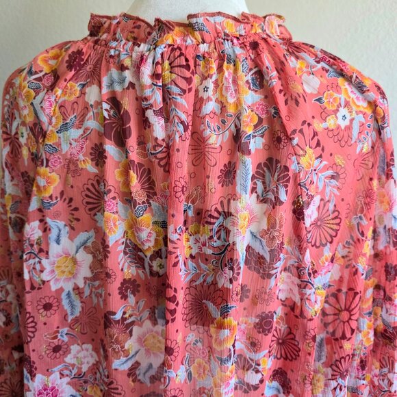 NEW Women Plus 2X Chiffon Pink Floral Relax Fit Blouse Gold Sparkle A Love Story - Picture 7 of 11